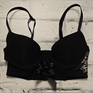 La Senza Black Push-Up Bra – Size S/P – Tattoo Print “Forever Summer” Bow Accent